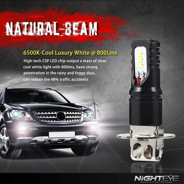 Lámpara LED antiniebla para coche, luz diurna DRL superbrillante, 12V, 24V,  6500K, 2 piezas, H3 - AliExpress