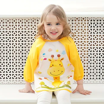 1Pc Children's Waterproof and Dirt-Proof Eating Bib, Thin Korean-Style Baby Summer Long-Sleeved Drawing Art Cover