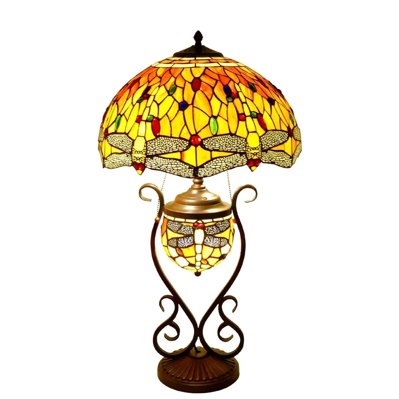 Tiffany Lamp Stained Glass Inches Beautiful Dragonfly Style Large Table Desk Light Bedroom Living Room Home Office