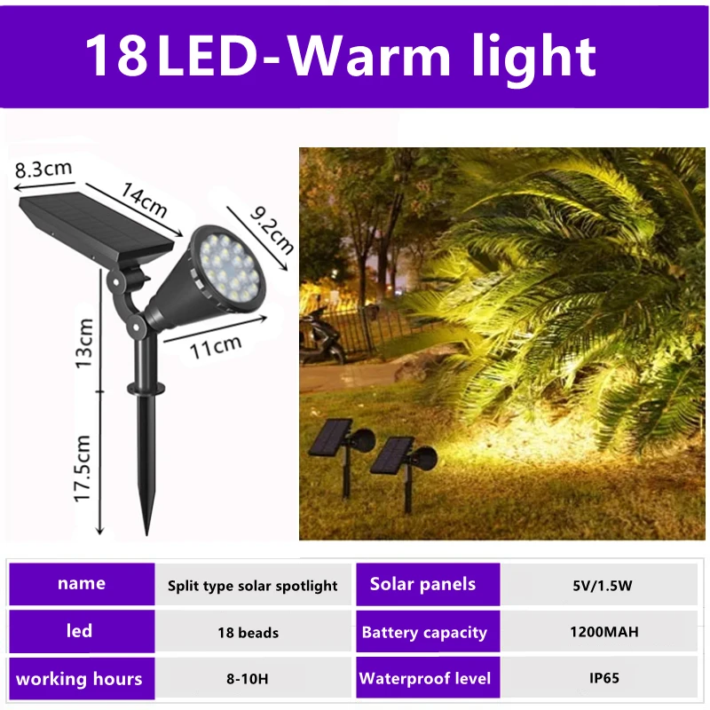 ตัวเลือกสินค้า หลอดไฟ LED 18 ดวง แสง RGB ปรับสีได้ ติดตั้งง่าย ใช้พลังงานแสงอาทิตย์