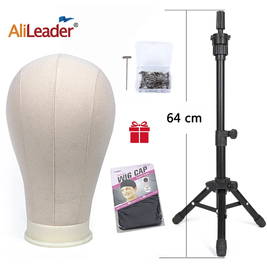 64cm Adjustable Wig Stand Wig Tripod With Canvas Head Mannequin