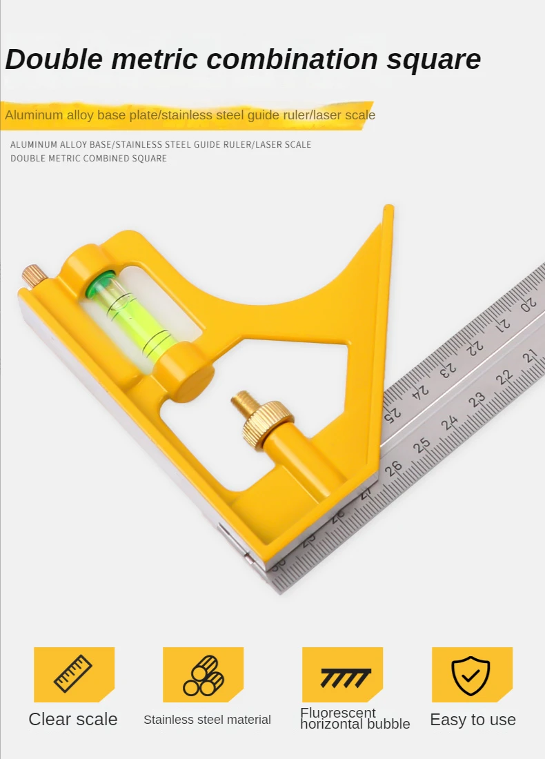 300mm 12 Inches Double Scale Aluminum Right Angle Ruler Squa in