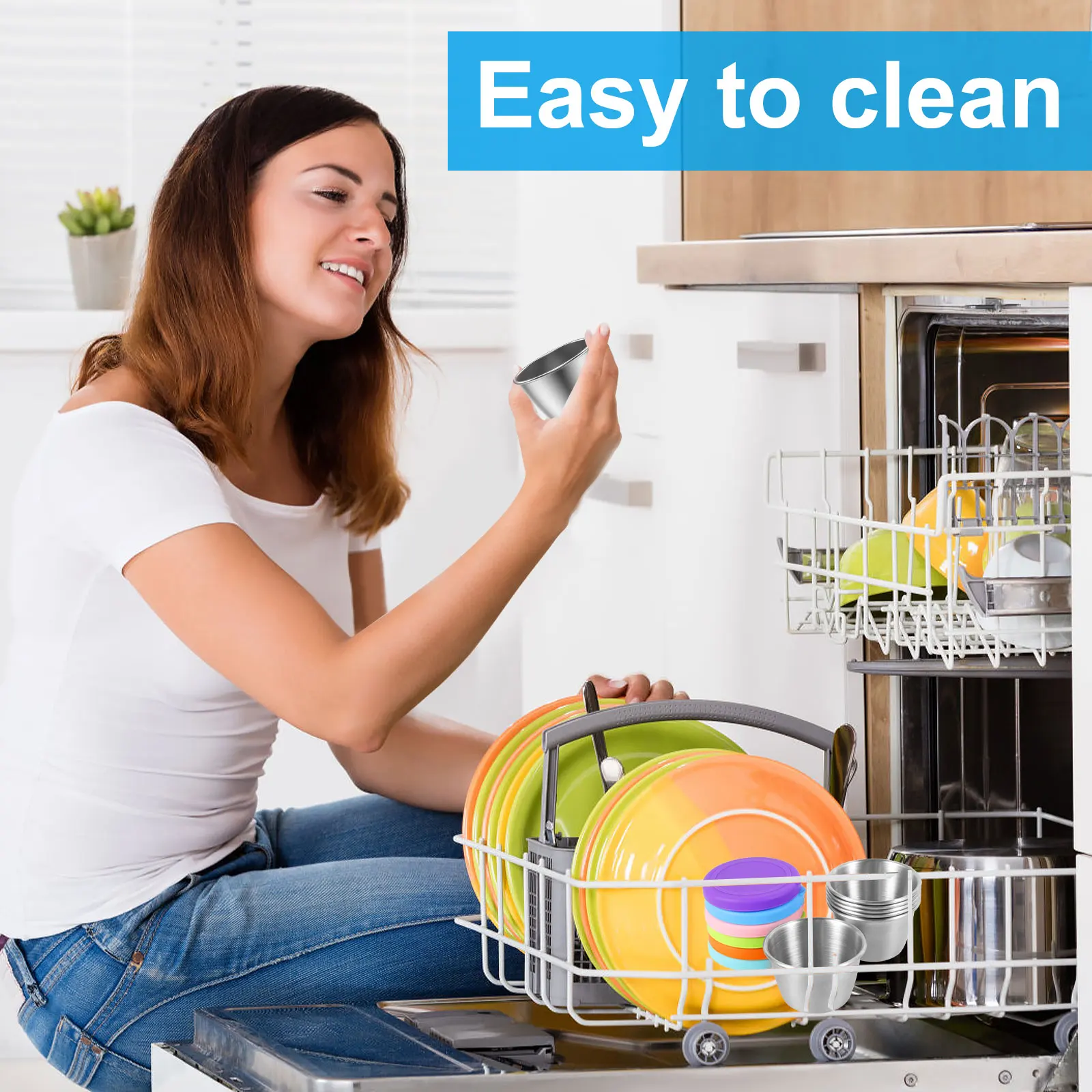 6Pcs Salad Dressing Container 2.4 oz Stainless Steel Small Condiment Container with Lids Leakproof for Kids Lunch Containers Box