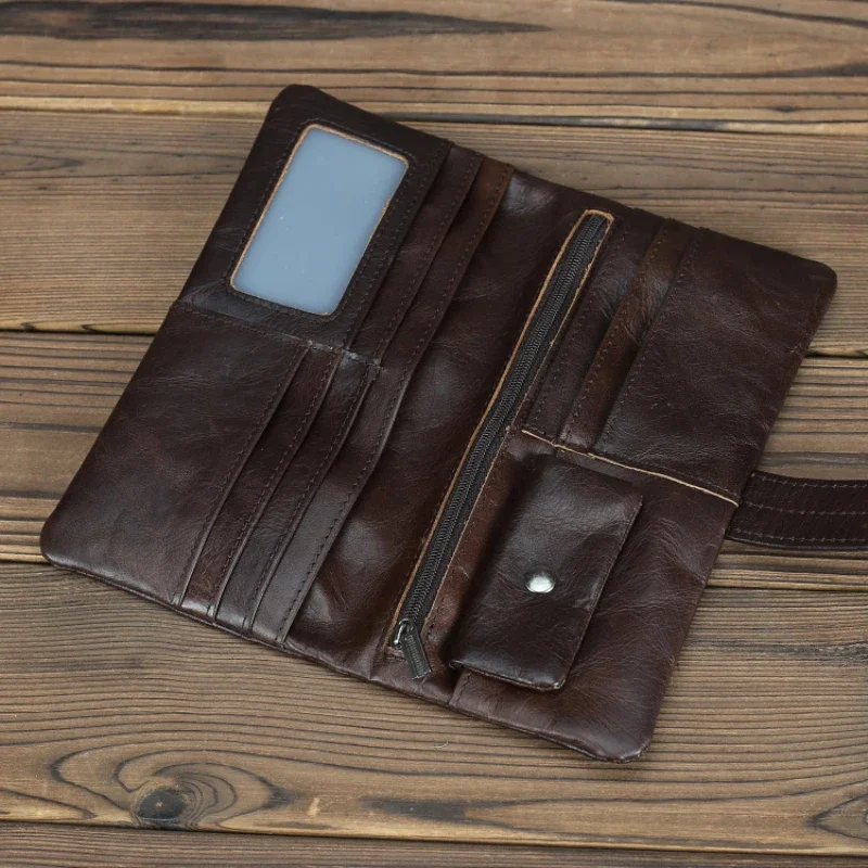 Genuine Leather Long Wallet Real Cowhide Leather Purse for Men and Women