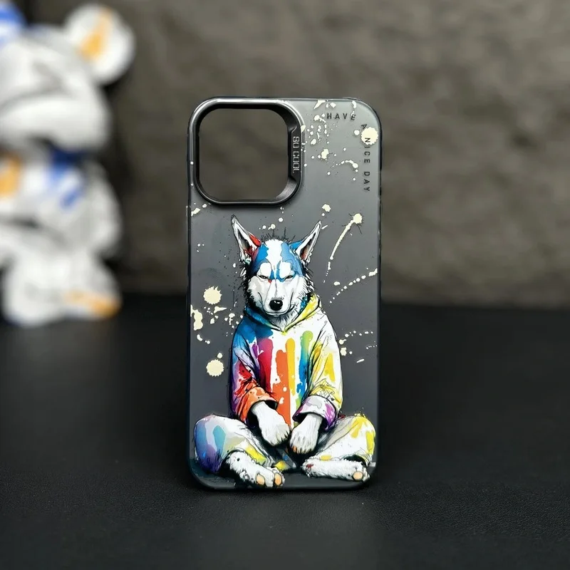 Fashion Graffiti iPhone15 Case Suitable for iPhone14 13Pro Max Models Cartoon Animal Pattern Matte Plated Soft Silicone Material