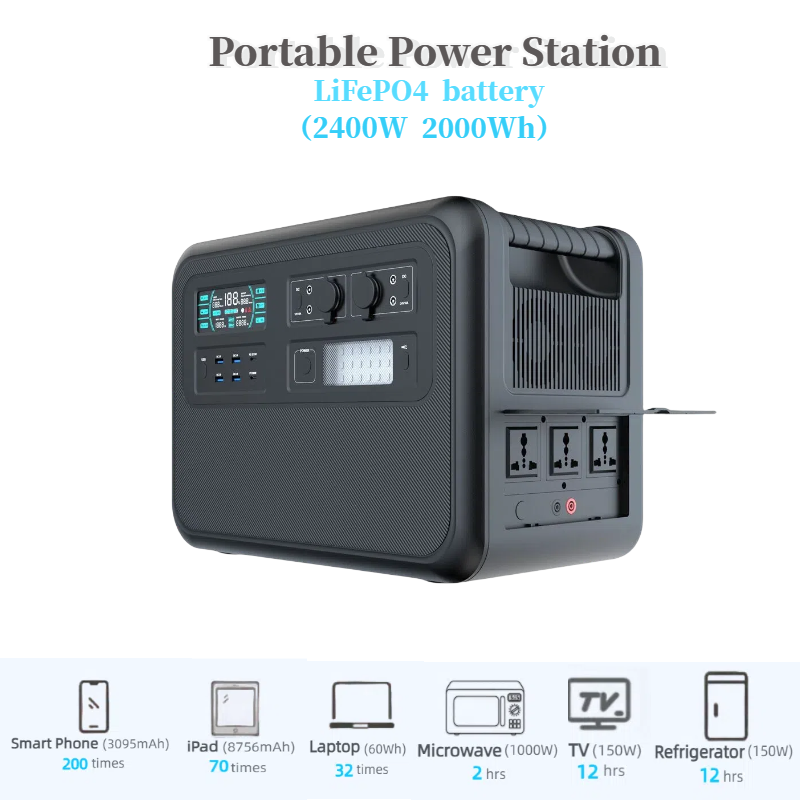 2400W 2000Wh Solar Generator Portable Power Station LiFePO4 battery UPS for power outages Pure Sine Wave 220 230V 50Hz