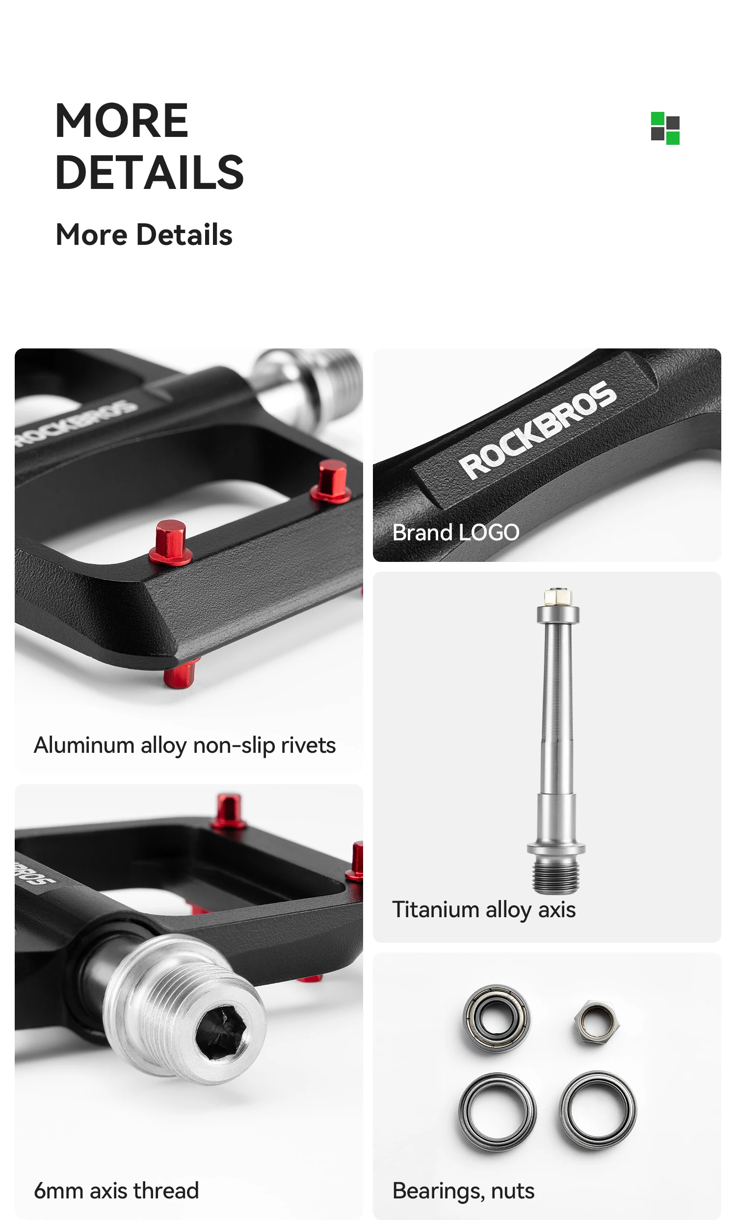 ROCKBROS Fahrradpedale links/rechts, leichtes Pedal, 3 Lager, Rennradpedal, verbreitertes Pedal aus Magnesiumlegierung, ultraleicht, 171 g – Detail 12