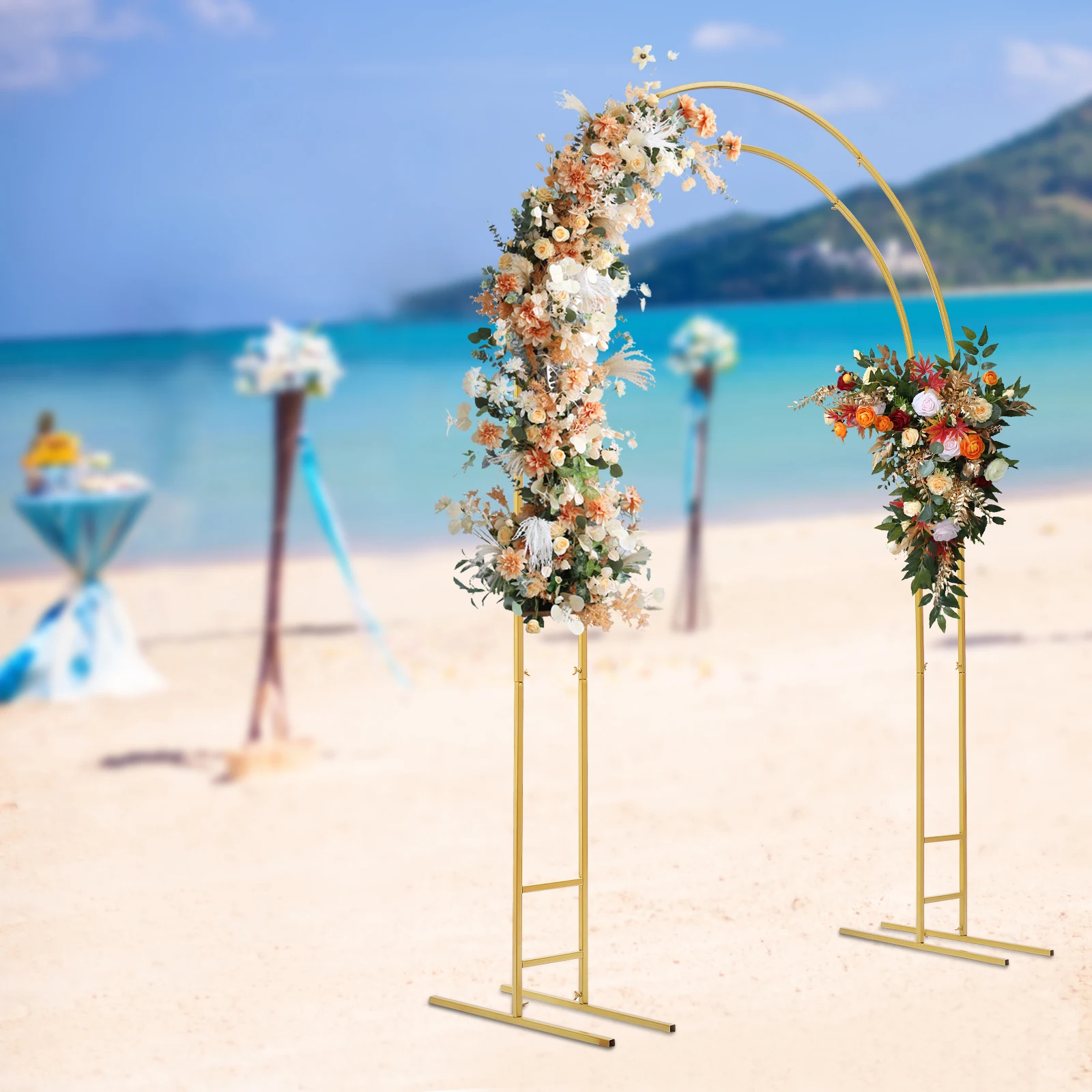 1.5x2.2m Metal Wedding Arch Balloon Flower Decoration Rack Garden Yard Backdrop Arch Stand for Wedding Birthday Party Gold/White