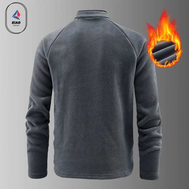 EIAO 2025 Spring Autumn Men Fleece Jacket Thermal Lined Long Sleeve Round Neck Base Layer Outdoor Casual Pullover Comfort Wear