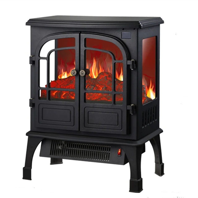 2000W Freestanding Fireplace Infrared Heater Realistic Flame Effects  Adjustable Brightness Heating Mode for living room