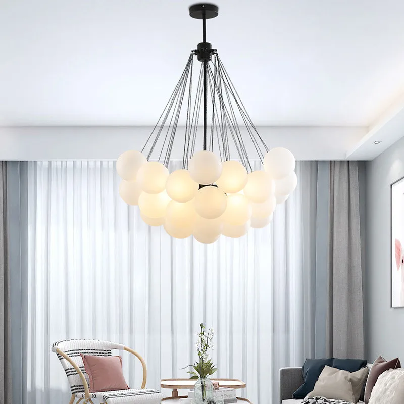 Nordic Frosted Glass Ball Chandelier for Dining Living Room Decoration Gold Black Bubble LED Pendant Lights Hanging Lamp 4