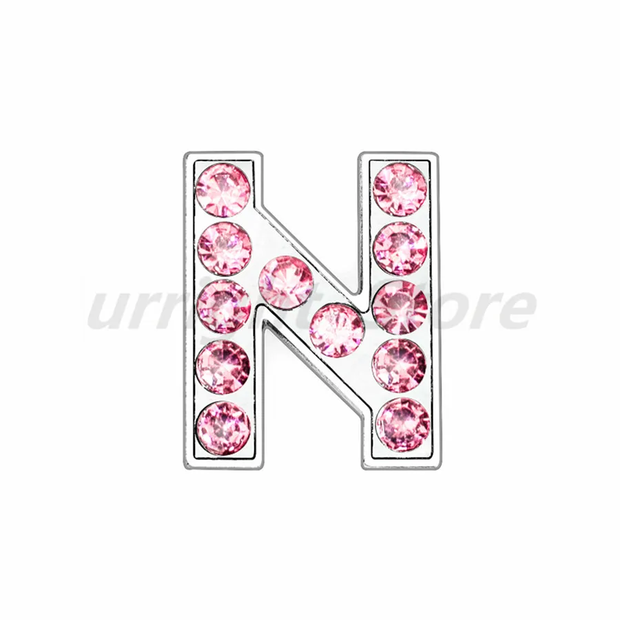 thumbnail image 1 of Dijes con letras deslizantes del alfabeto, aleación de 8 mm, diamantes de imitación rosas, 1 unidad, aptos para pulseras, collares para mascotas, fabricación de joyas, regalo para mujeres y niños, 1 of 5