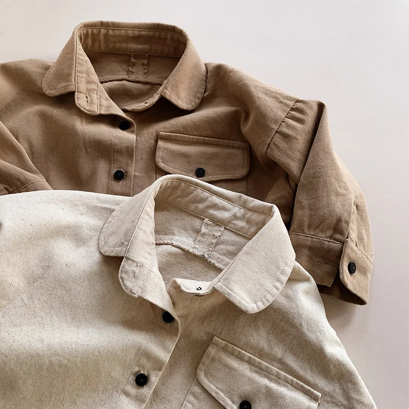 Children's T-Shirt Spring and Autumn Japanese Korean Girls' Retro Versatile Fashion Shirt Boys' Baby Pure Cotton Coat