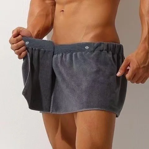 

Men's Shower Skirt Sexy Sleep Bottoms Microfiber Pajamas Men Nightwear Short Towel Pants Side Split Bathrobe Culottes Soft Thick