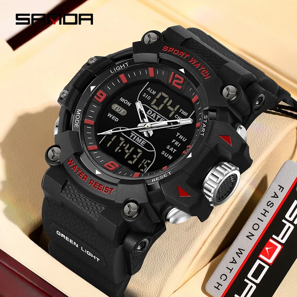 SANDA 6323 Men's Electronic Watch Dual Display Luminous Waterproof Student Watch Outdoor Sports Multifunctional Digital Watch view 4