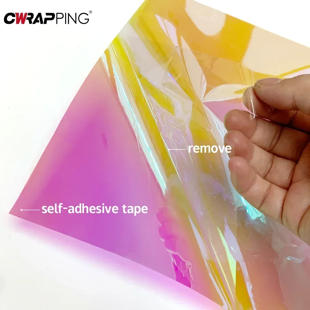 Holographic Rainbow Gradient Vinyl Stained Glass Window Tint Film Self Adhesive Foil Transparent Waterproof Sticker Glass Decal