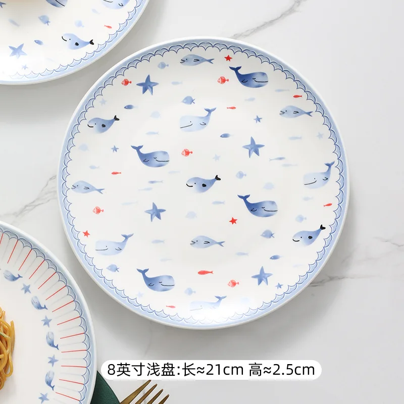 Dolphin Ceramic Plate Set, Cartoon Custom, Home, Western, Restaurant, Steak, Kitchen, Cute, New, Nordic Style