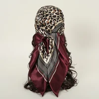 90cm Leopard Print Square Scarf Satin Silk Headband Muslim Woman Hijab Lady Fashion Hairwrap Rock Style Headscarf Islim Turban 1