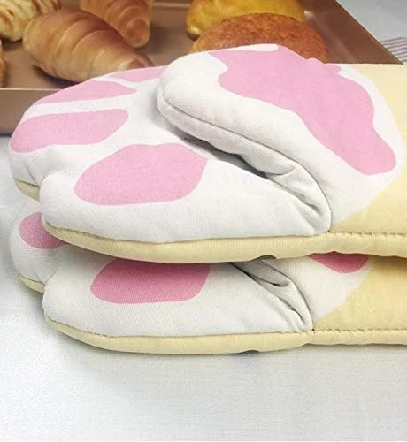 Thick Cotton Oven Mitts Cat Paw Design Baking Gloves Heat Resistant Cooking Gloves Potholder Funny Grilling Microwave Mittens silicone oven mitts kitchen gloves silicone oven gloves cotton pot holders