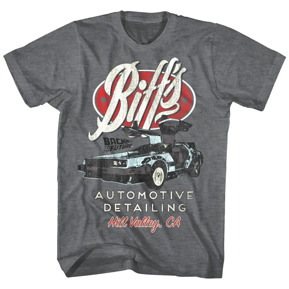 Zurück in die Zukunft Herren T-Shirt Biff's Automotive Detailing Charcoal Heather Graphic Tee Große und große T-Shirts 80er Jahre Movie Tees