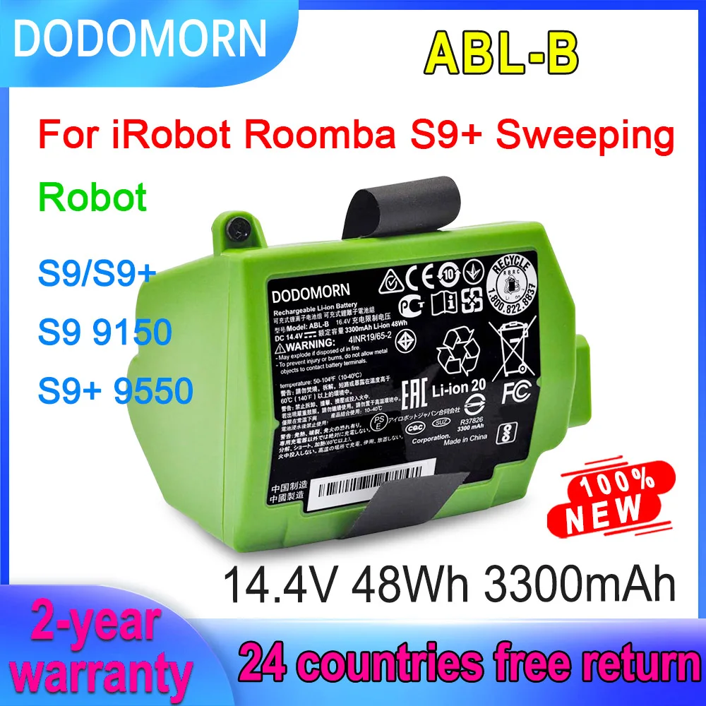 

DODOMORN ABL-B Battery For iRobot Roomba S9 9150 S9+ 9550 Sweeping Robot Series 4INR19/65-2 Replacement 14.4V 48Wh 3300mAh