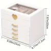 Jewelry Box 5-Layer Organizer Box with Glass Lid Brass Gold White Heart Shaped Storage Box Necklace Earrings Ring Bracelets Gift 5