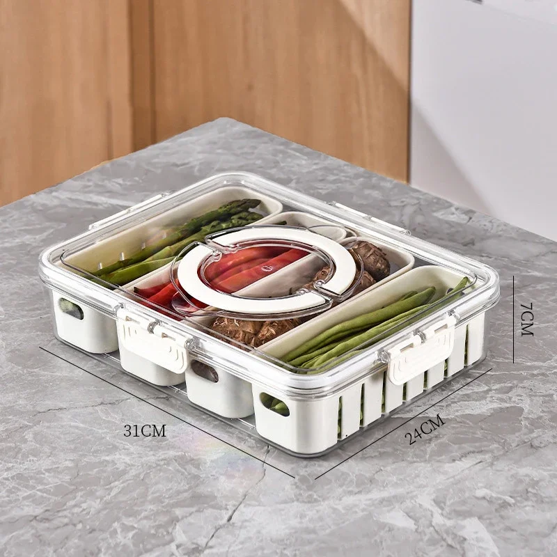 Plateau de service divisé avec couvercle, récipient de stockage des aliments, boîte à collation, récipients de collation à 4/8 compartiments, récipients de stockage de fruits