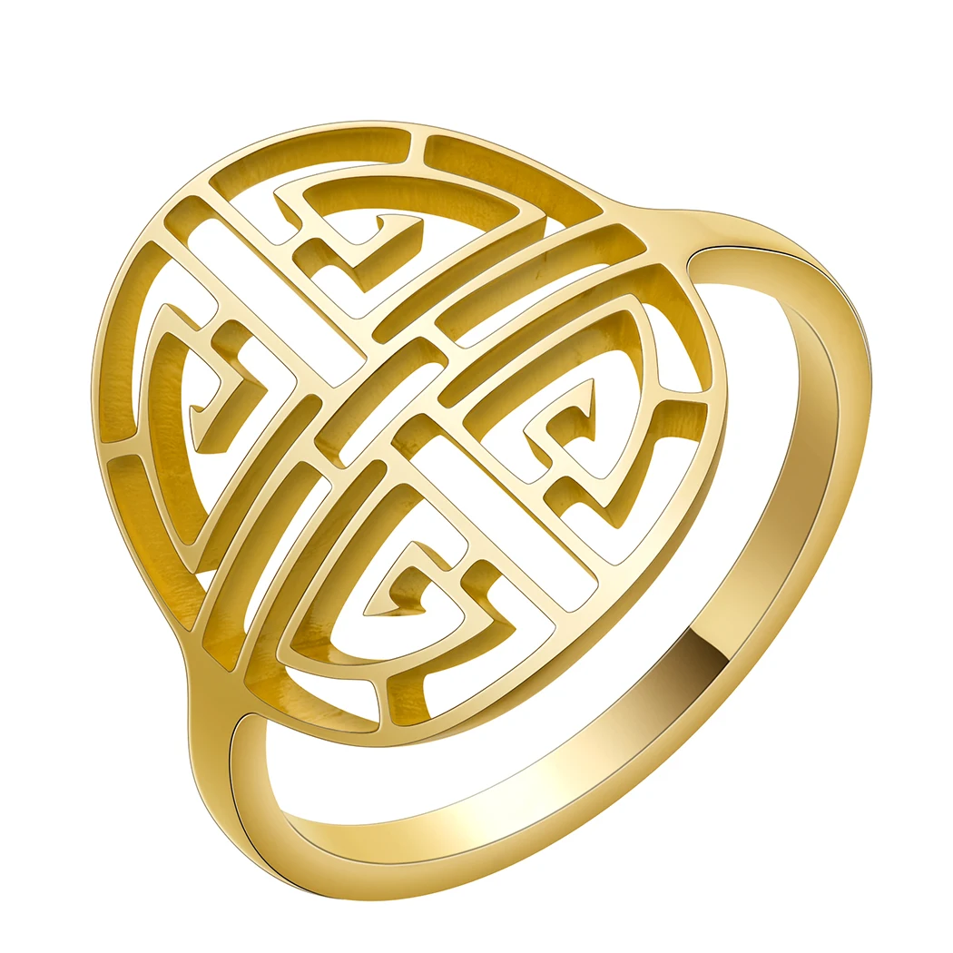 CHENGXUN Hollow Lu Patten Rings for Women Girls Stainless Steel Chinese ...
