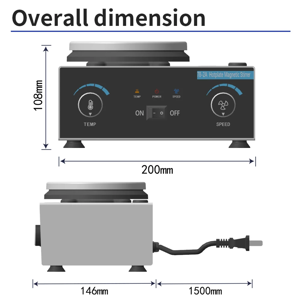 Lab Hotplate Stirrer 2L Heating Magnetic Stirrer 0-2600rpm Speed Control Heated Magnetic Mixer for Cosmetics Food Medical