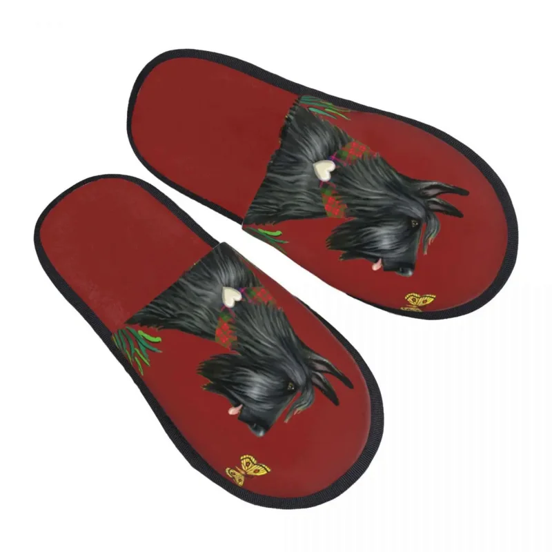 

Scottish Terrier Watching A Butterfly Soft Scuff Memory Foam Slippers Women Scottie Dog Bedroom House Shoes