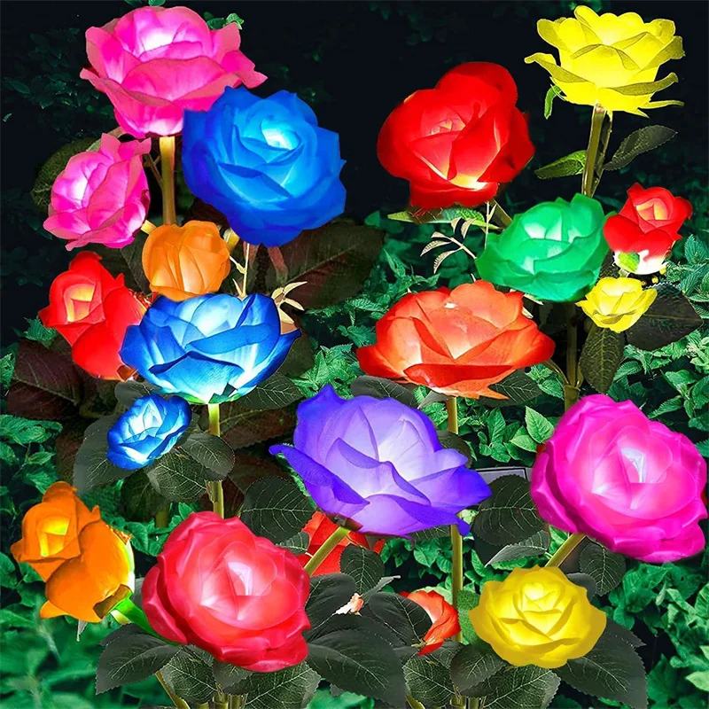 Solar Lights 5 Heads Outdoor Decorative Rose Flower Lawn Lamp for Garden