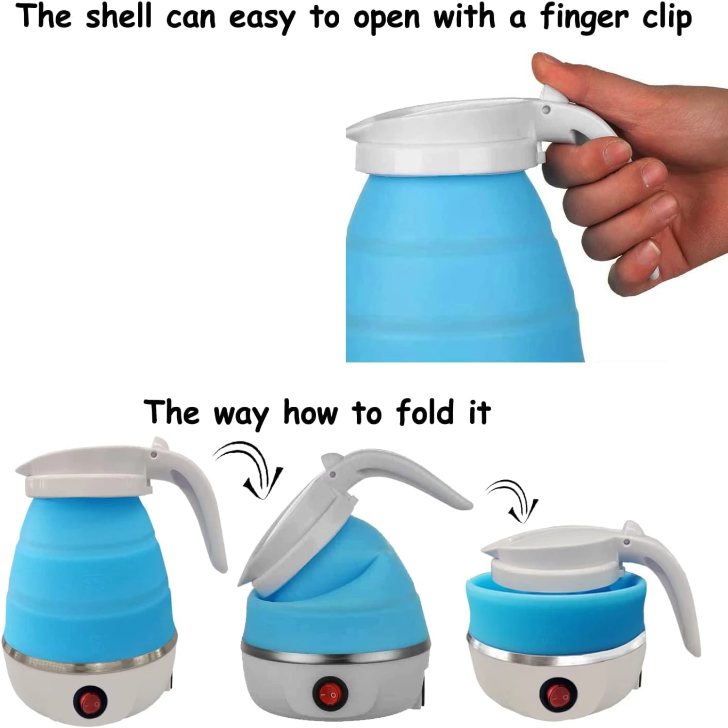 Foldable Portable Kettle with Food Grade Silicone, 6 Mins Fast Water Boiling Tea Pot Coffee Pot for Camping or Travel, Collapsi