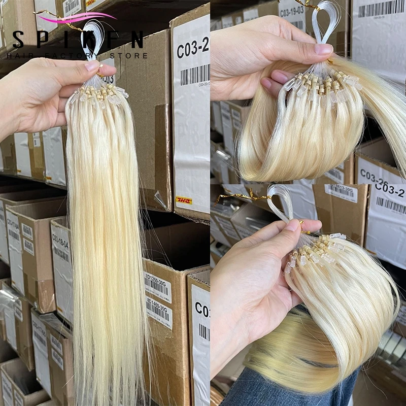 Highlight Blonde Micro Loop Ring Human Hair Extensions 12"-20" Natural Straight Micro Link Hair Black Brown Salon For Women