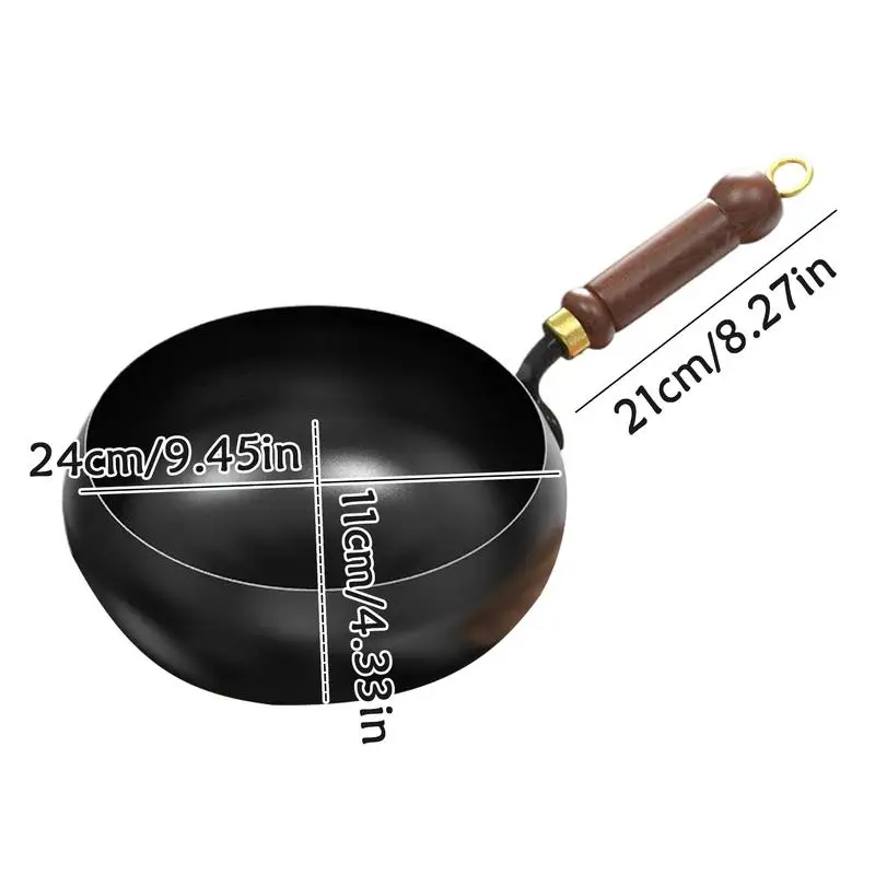 Non-Stick Iron Pan HandForged Wok Pan Non Stick with Anti-Scalding Handle 24cm Diameter Iron Cookware Frypan Pot Kitchen Supplie