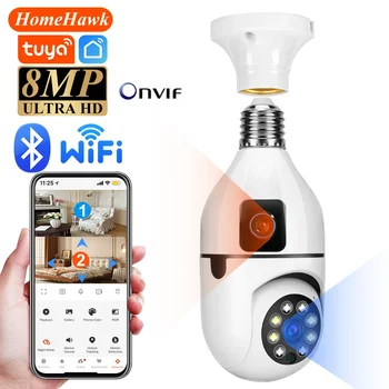 Tuya 8MP E27 Bulb WIFI Camera Dual Lens AI Human Tracking Voice Alarm Two-way Audio Dual Screen Smart Home Surveillance Camera 1