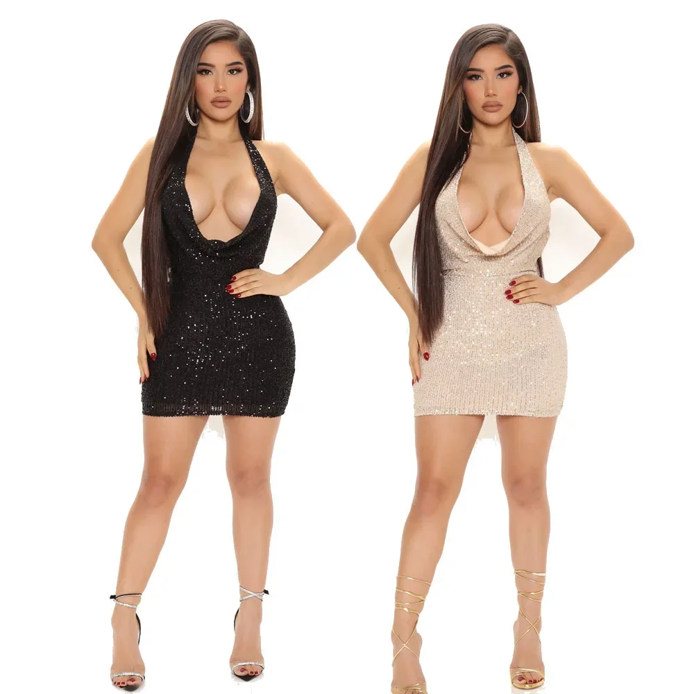 

Womens Dresses Spring Fashion Sexy Deep V Neck Backpack Hip Neck Dress for Women
