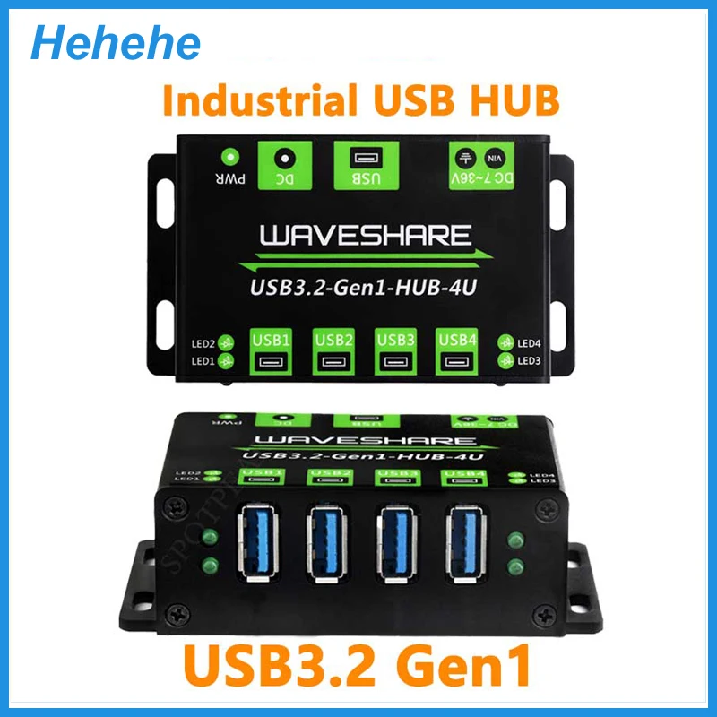 Industrial One-to-Four USB 3.2 Gen 1 Hub with 7-36V DC Power Port