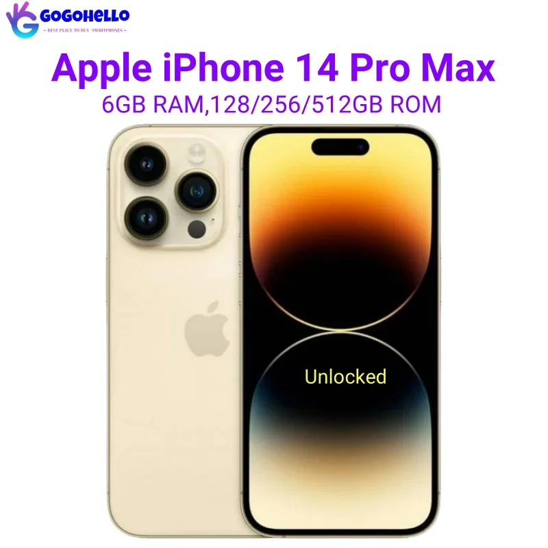 

Original iPhone 14 Pro Max 5G 6.7" 6GB 128/256GB ROM Genuine OLED Face ID 1SIM+1eSIM Dual eSIM 98% New iOS Unlocked Cell Phone