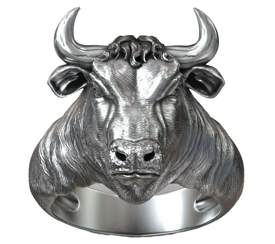 3D Sublime Antique Taurus Bull Head with Horns Full Of Power Men  Customized 925 Solid Sterling Silver Ring Many Sizes sz6-13 european vintage antique silver plated metal jewelry box ring small trinket storage organizer chest christmas birthday gift