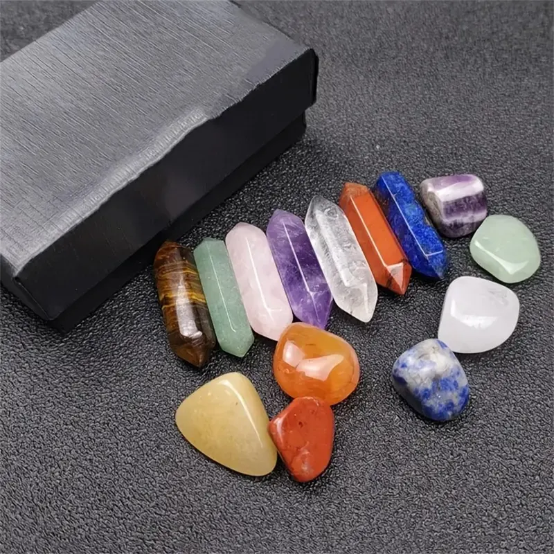 14pcs Natural Stone Chakra Crystal Column Set Color DIY
