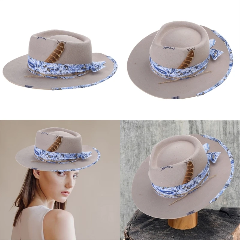 

WovenBelt Fedoras Hat Adult Stage Performances Hat Headwear Roleplay Wool Hat F0T5