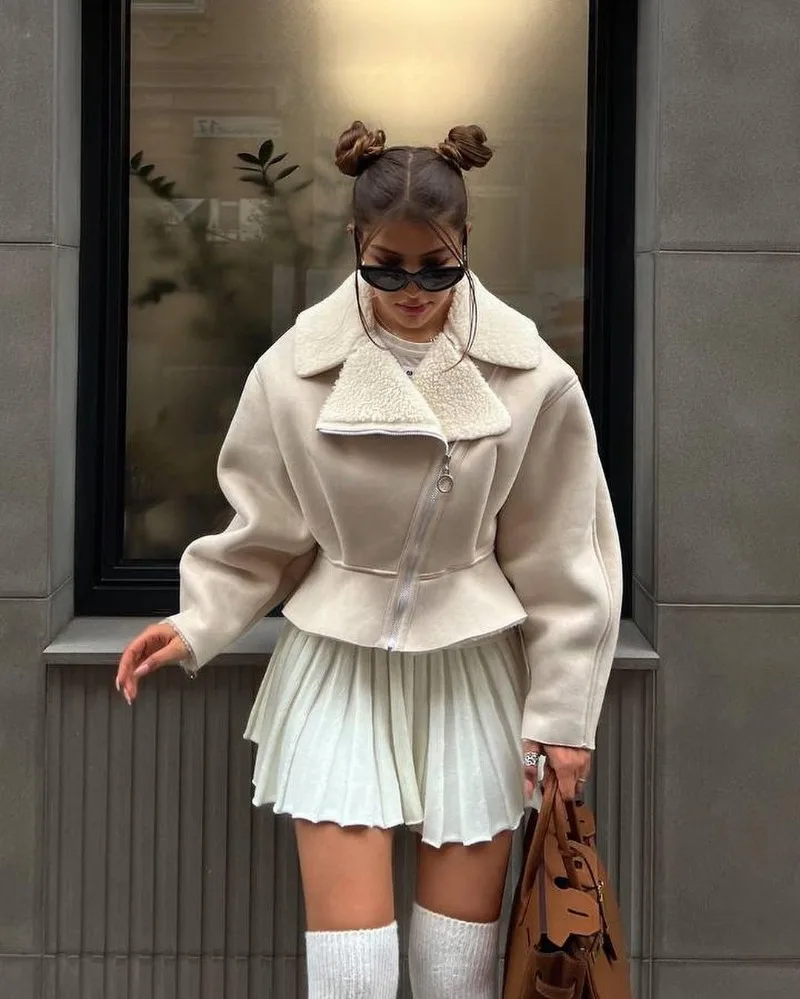 Abrigos ajustados con cuello vuelto para mujer, moda otoño invierno 2025, chaquetas de manga larga para mujer, cárdigan corto informal de calle para mujer