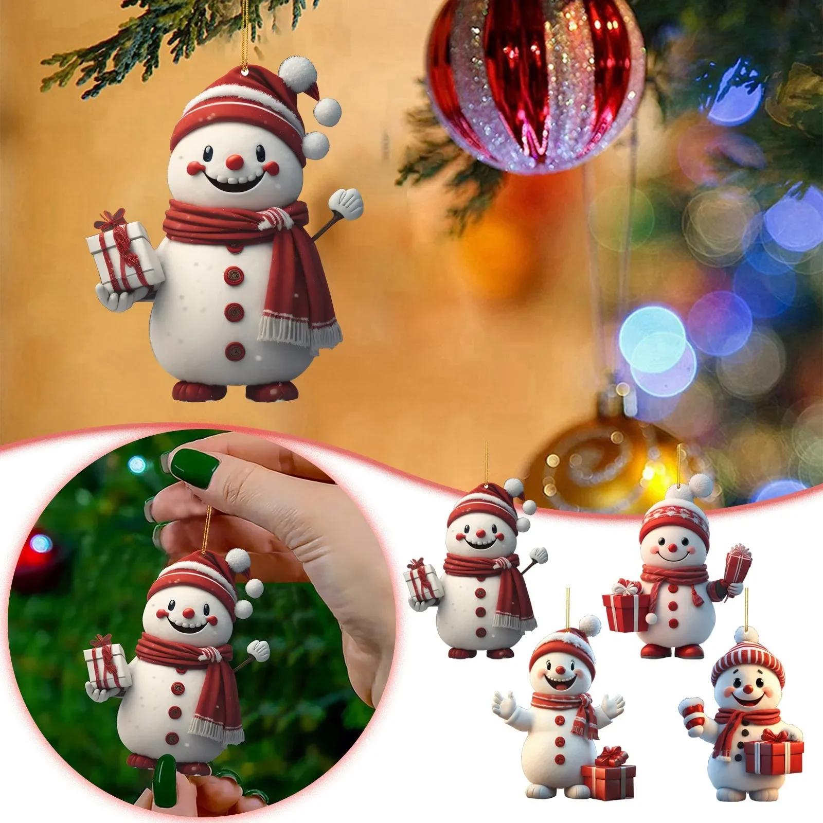 

Acrylic Cartoon Christmas Cute Snowman Pendant Hanging Tree Pendant For Christmas Tree decorations Home Holiday Party Supplies