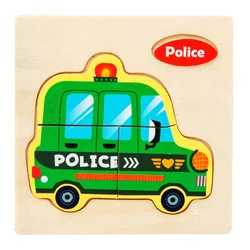 3D Wooden Cartoon Animal Puzzle - Educational Jigsaw Toy (11-police car)