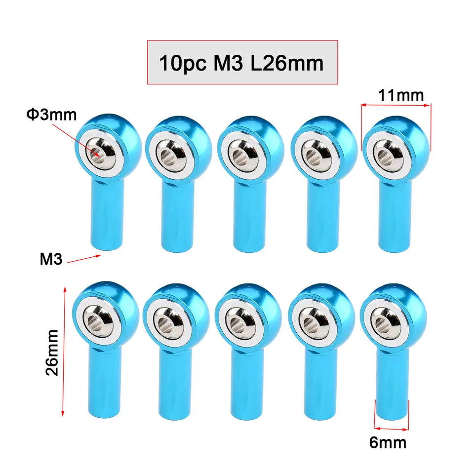 10PCS Aluminum Alloy M3 Link Rod End Ball L18mm/20mm/26mm Metal Rod End Ball For Rc Boat Airplane RC Crawler Car Truck Buggy image 9