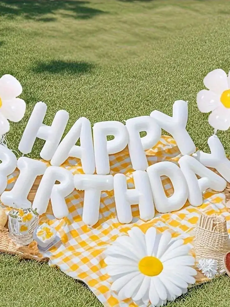 1set Weiße Gänseblümchen Blumen Alles Gute Zum Geburtstag Dekoration Luftballons Folienballons Geburtstag Party Dekoration Ballon Jahrestag Geschenke – Detail 6