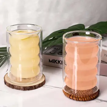 2 tazze di vetro da 400 ml tazze da caffè in vetro a doppio strato trasparenti fatti a mano resistenti al calore bicchieri da tè per bevande estive 1