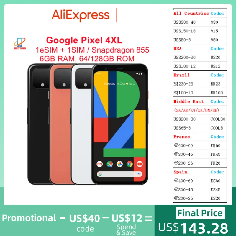 Google-smartphone Pixel 4 XL 4XL XL4, pantalla de 6,3 pulgadas, 6GB de ...