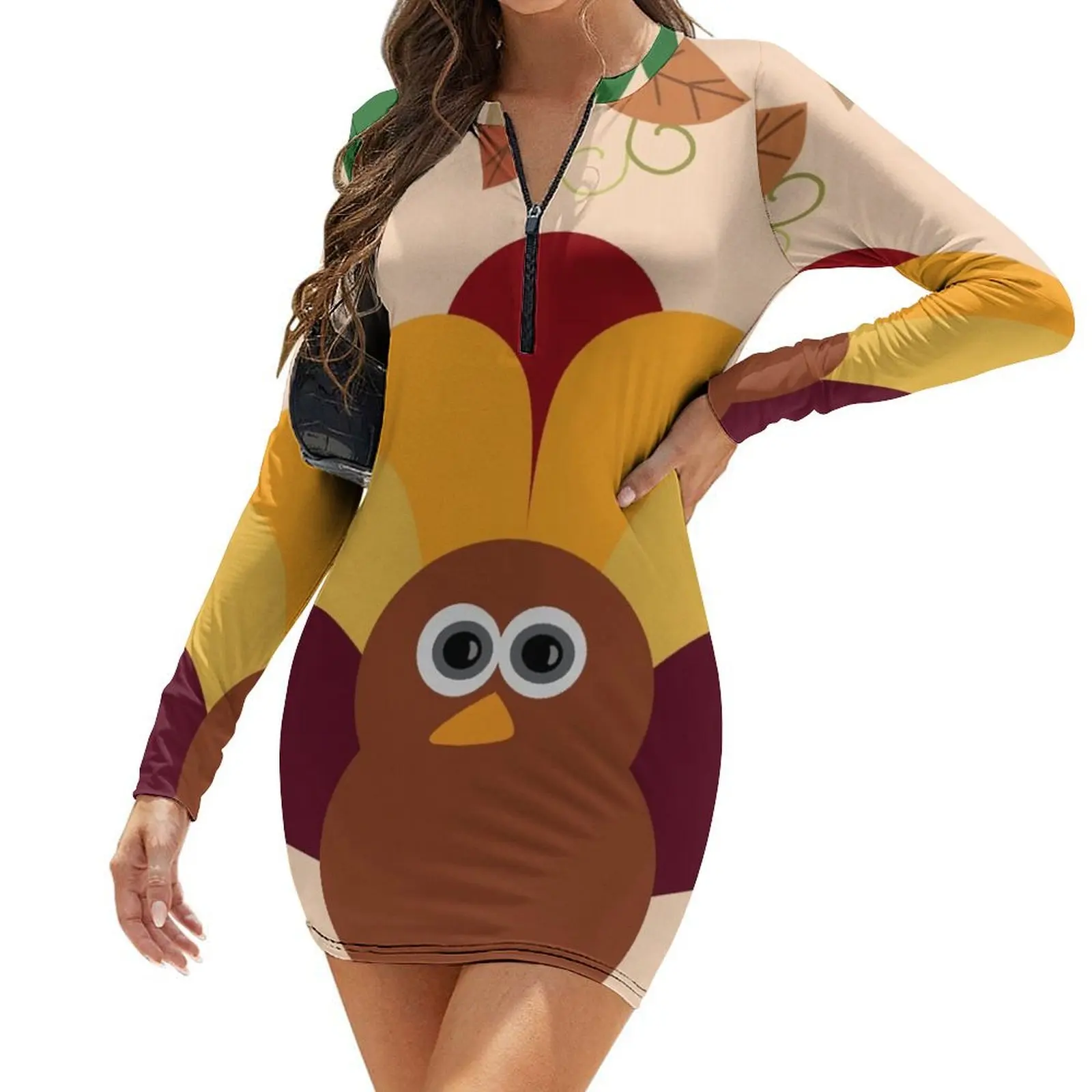 

Thanksgiving Turkey Long-Sleeve Bodycon Dress Woman clothing long dresses for women cute dress