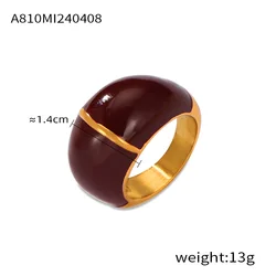 Vintage - Style Black and Red Enamel Stainless Steel Women's Ring with Luxury Charm Design - 8 (Gold Red)